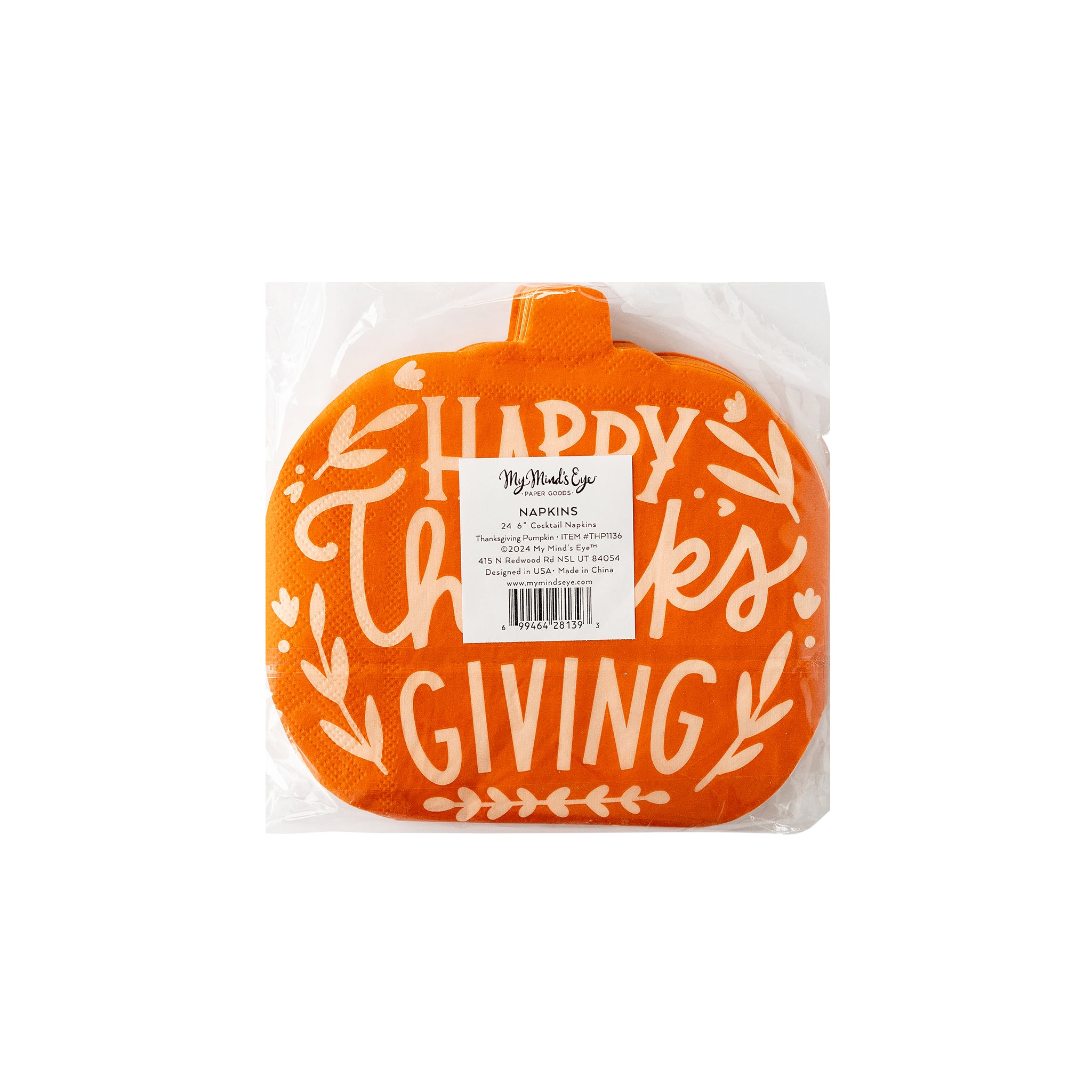 HAPPY THANKSGIVING PUMPKIN SHAPED PAPER DINNER NAPKIN