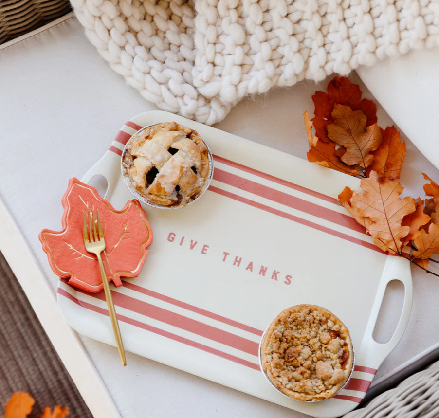 HARVEST GIVE THANKS STRIPE REUSABLE BAMBOO TRAY