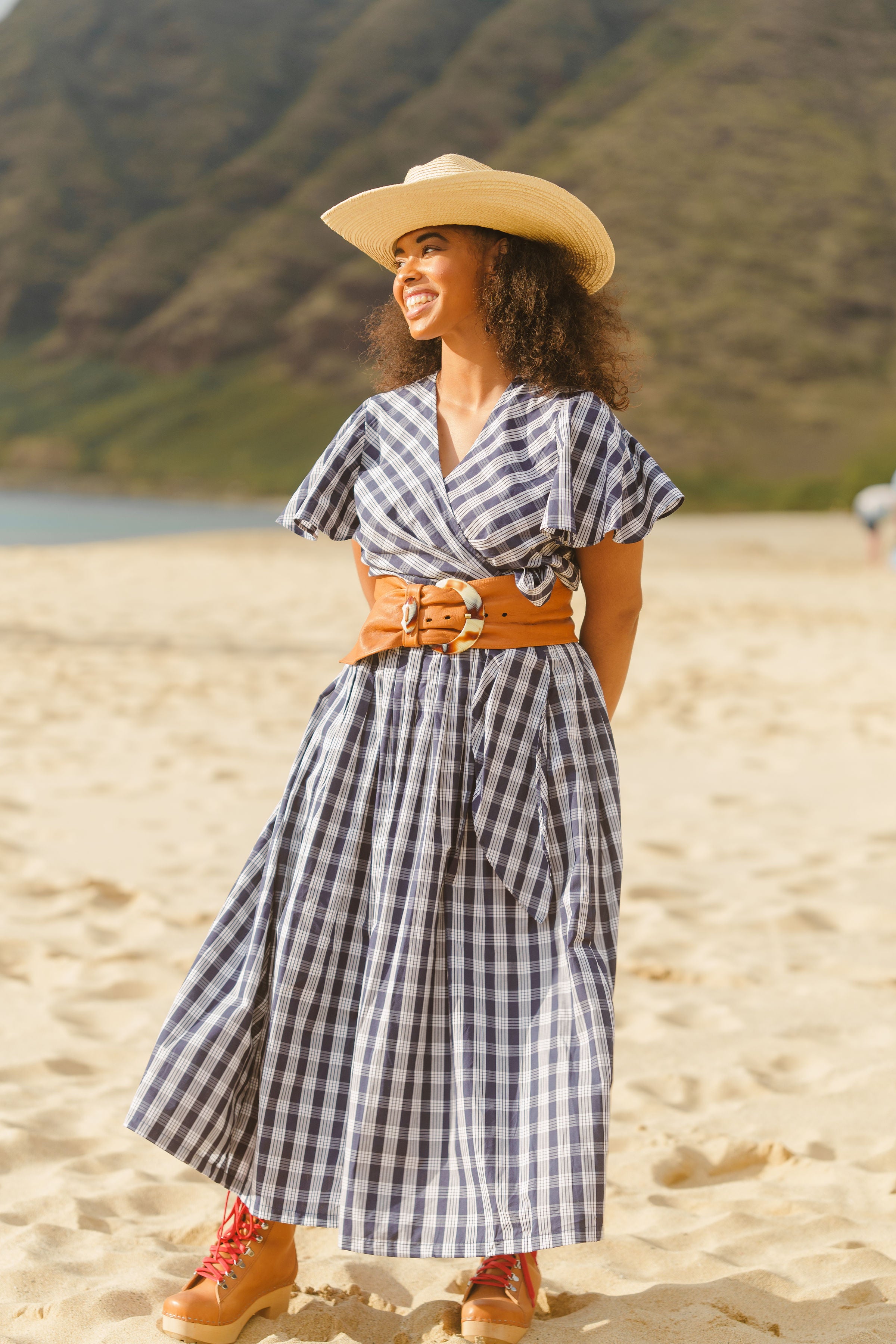 Cora Spearman Hawaii WOMENS Palaka Navy Pleated Maxi Skirt