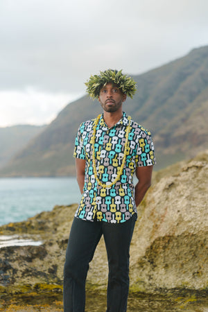 Cora Spearman Hawaii MENS UKULELE/PALAKA S/S "Kalani" Aloha Shirt