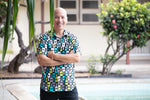 mens hawaiian shirt, ukulele, front, palaka, black, back, cotton, slim cut fit, size up recommended, aloha shirt, unisex,  Coradorables, aloha wear, resort wear, family matching