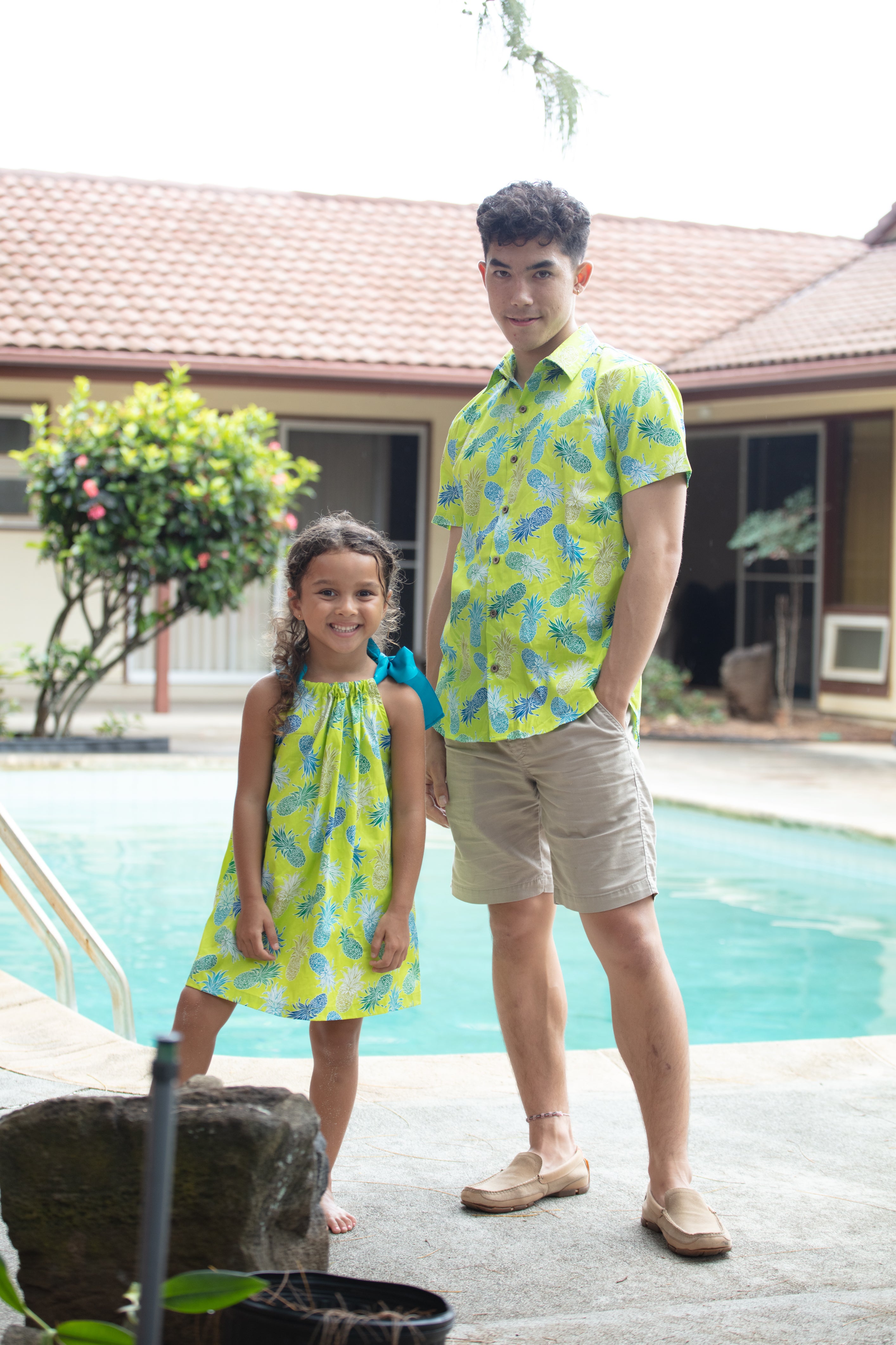 mens cotton hawaiian shirt, lime pineapple print, slim fit, size up recommended, pride, Coradorables, aloha shirt, unisex,  aloha wear, resort wear, family matching