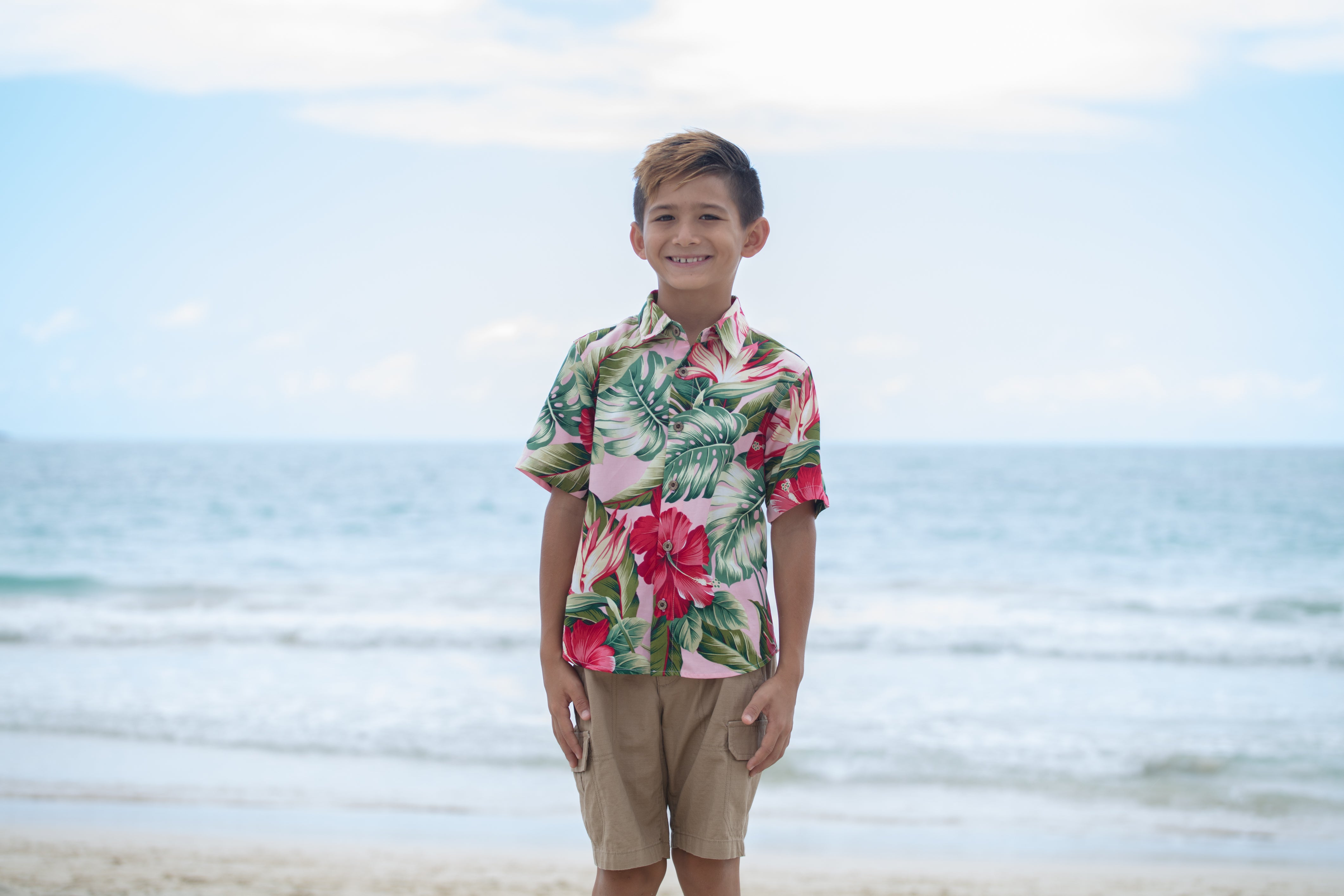 boys hawaiian shirt, royal hawaiian, pink, rayon cotton, slim cut fit, size up recommended, aloha shirt, unisex,Coradorables, aloha wear, resort wear, family matching