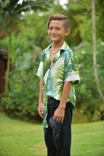 boys hawaiian shirt tropical monstera green white Coradorables alohawear resortwear