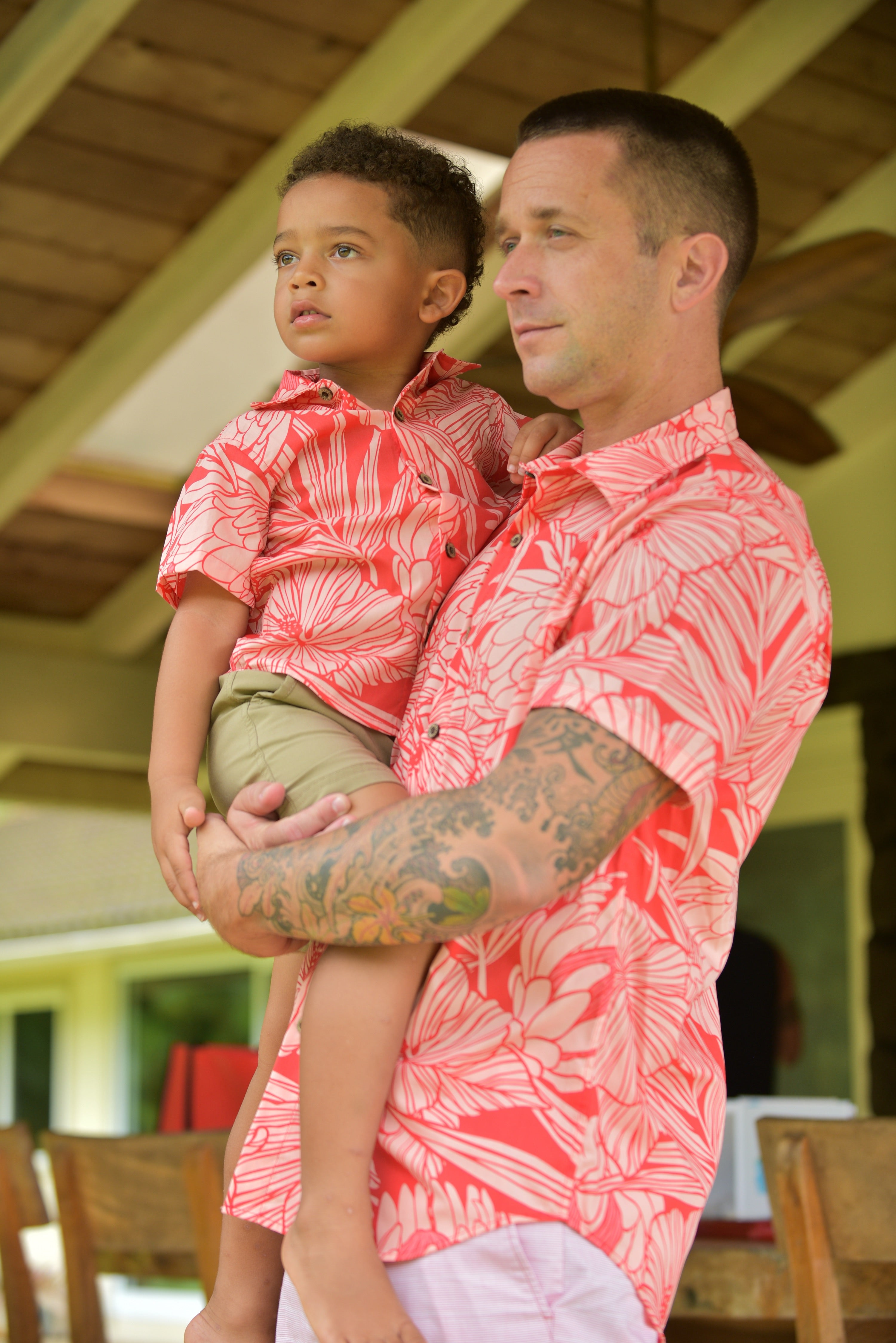 mens, hawaiian, shirt , protea, watermelon , slim fit, Coradorables, modern aloha, aloha wear, resort wear, family matching