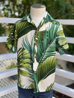 boys hawaiian shirt tropical monstera green white Coradorables alohawear resortwear