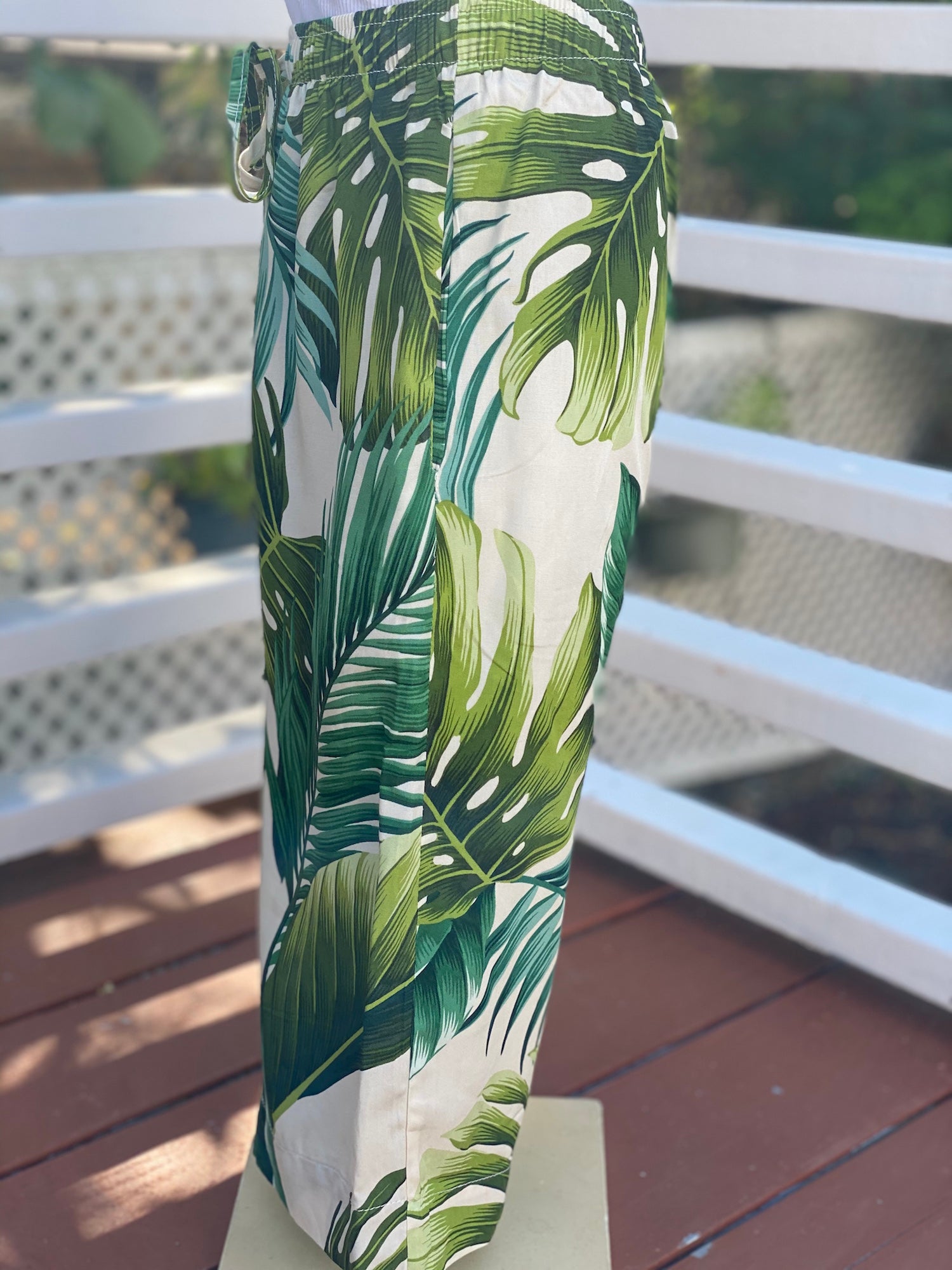 girls, hawaiian, wide legged, pant, monstera, ivory, green, rayon, Coradorables, modern aloha, aloha wear, resort wear, family matching