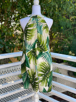 womens, hawaiian, dress, halterneck, sheath, monstera, ivory, Coradorables, modern aloha, aloha wear, resort wear, family matching