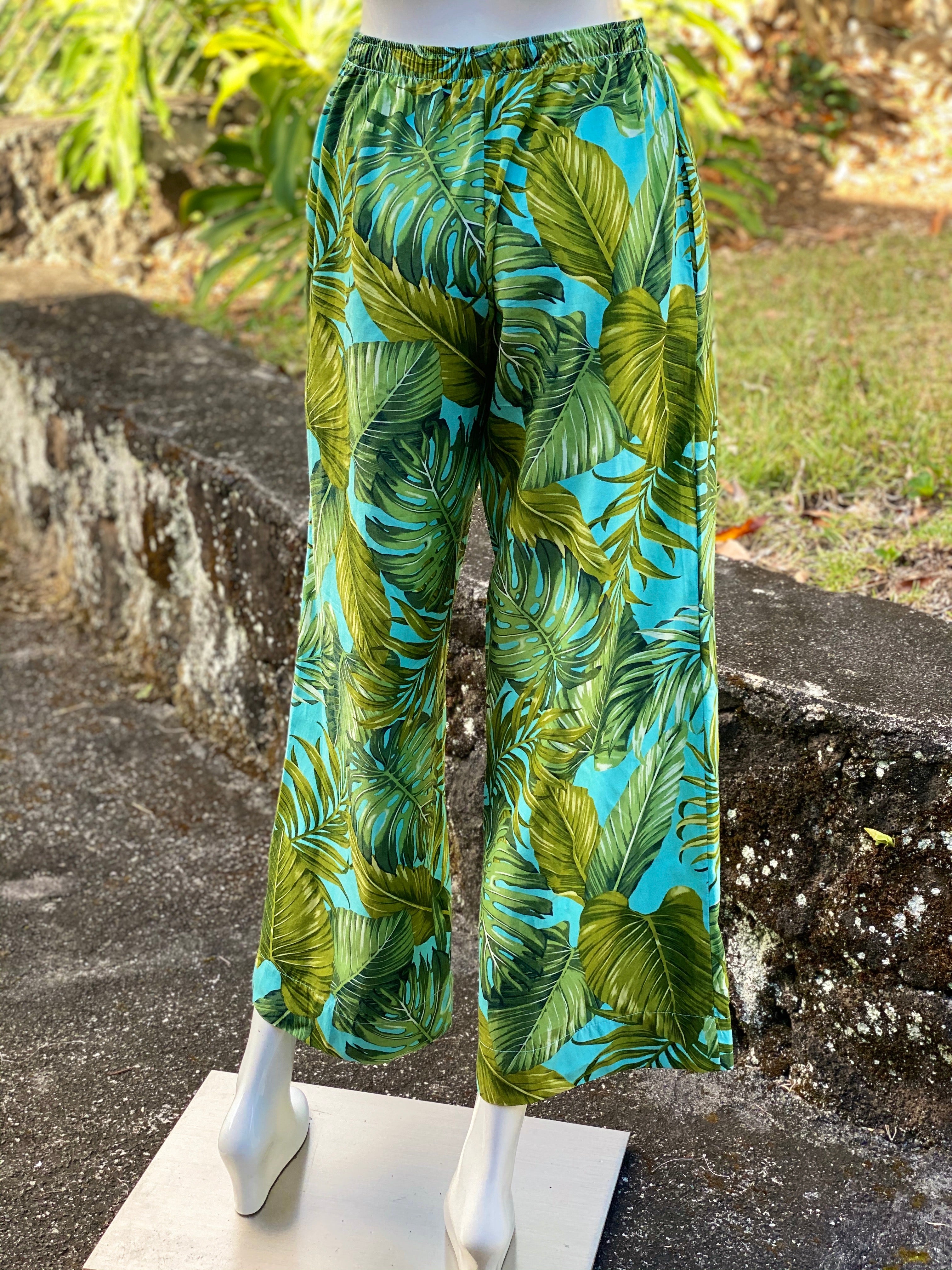 Cora Spearman Hawaii WOMENS Monstera 21 Turquoise Wide Leg Pant