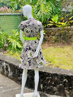 womans, hawaiian shirt, dress, protea, black, fitted, Coradorables, modern aloha, aloha wear, resort wear, family matching