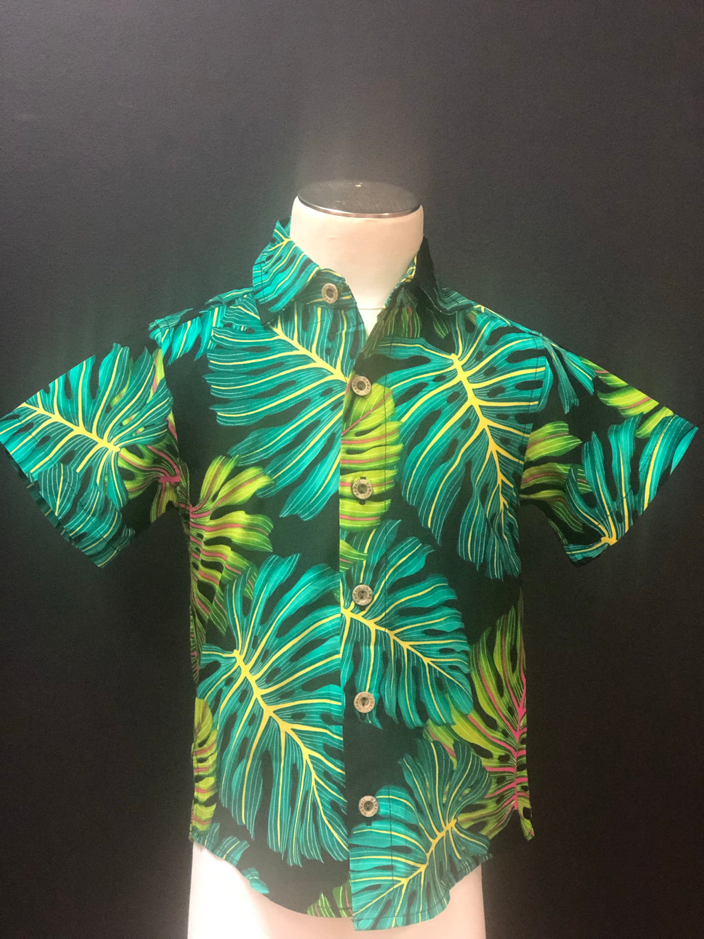 Coradorables BOYS MONSTERA FLUORESCENT S/S "Kalani" Aloha Shirt