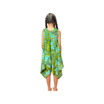 Coradorables GIRLS Monstera 21 Turquoise Handkerchief Dress