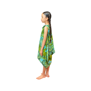 Coradorables GIRLS Monstera 21 Turquoise Handkerchief Dress