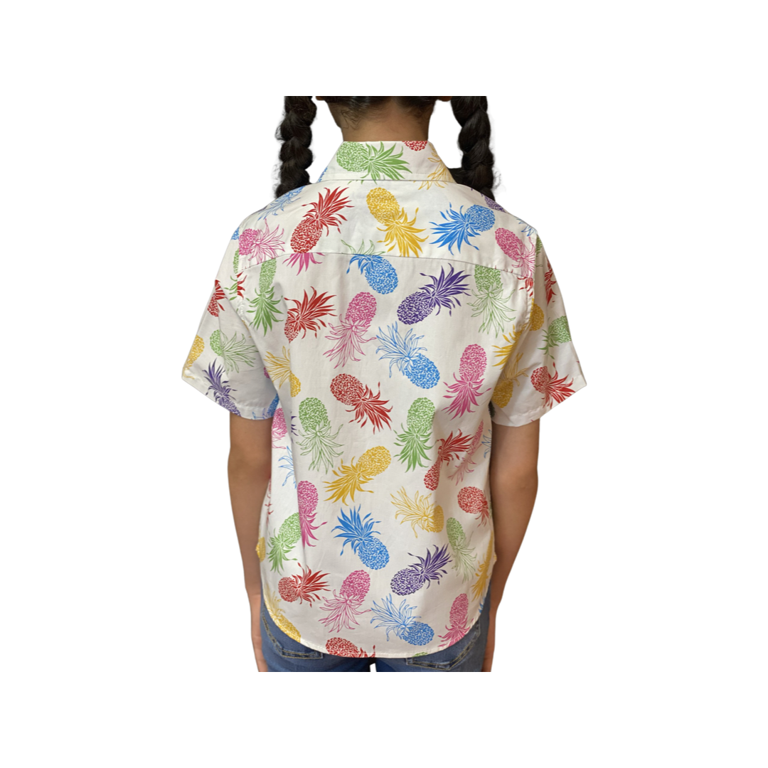 Boys, hawaiian, shirt , rainbow, pineapples, slim fit, Coradorables, modern aloha, aloha wear, resort wear, unisex, family matching