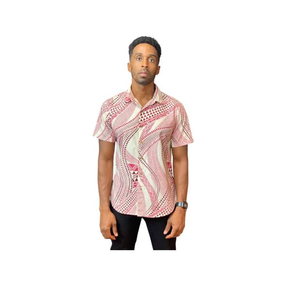 Cora Spearman Hawaii MENS Red Geo Tribal S/S "Kalani" Aloha Shirt