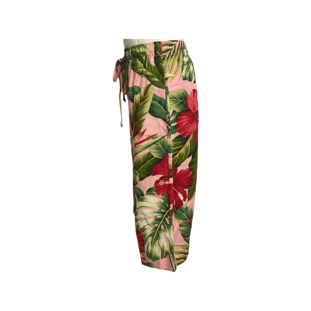 girls, wide leg pant, royal hawaiian, pink, floral, draw string tie, rayon, cotton,  resort wear, aloha wear, family matching