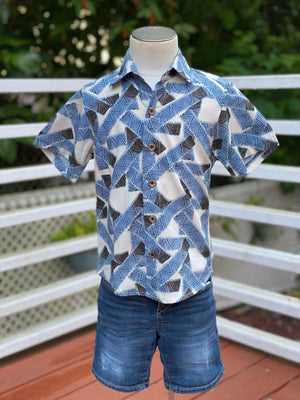 Coradorables BOYS Blue TRIBAL S/S "Kalani" Aloha Shirt