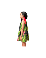 girls ribbon dress, hawaiian print, black ginger , tropical , Coradorables, Aloha wear, resort wear, family matching