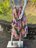 womans, hawaiian, maxi skirt, pleated, birds of paradise, mauve, Coradorables, modern aloha, aloha wear, resort wear, family matching