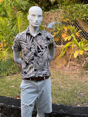 mens, hawaiian, shirt , protea, black, slim fit, Coradorables, modern aloha, aloha wear, resort wear, family matching