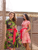 womans, hawaiian shirt, dress, protea, watermelon, fitted, Coradorables, modern aloha, aloha wear, resort wear, family matching