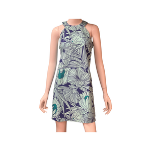 Cora Spearman Hawaii WOMENS Protea Aqua Halter-neck Sheath Dress