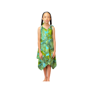 Coradorables GIRLS Monstera 21 Turquoise Handkerchief Dress