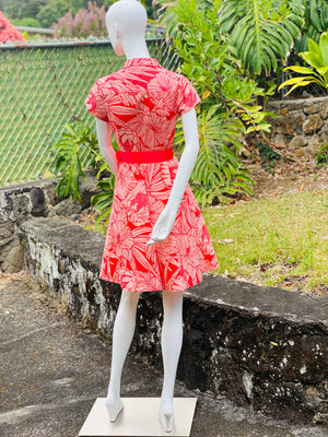 womans, hawaiian shirt, dress, protea, watermelon, fitted, Coradorables, modern aloha, aloha wear, resort wear, family matching